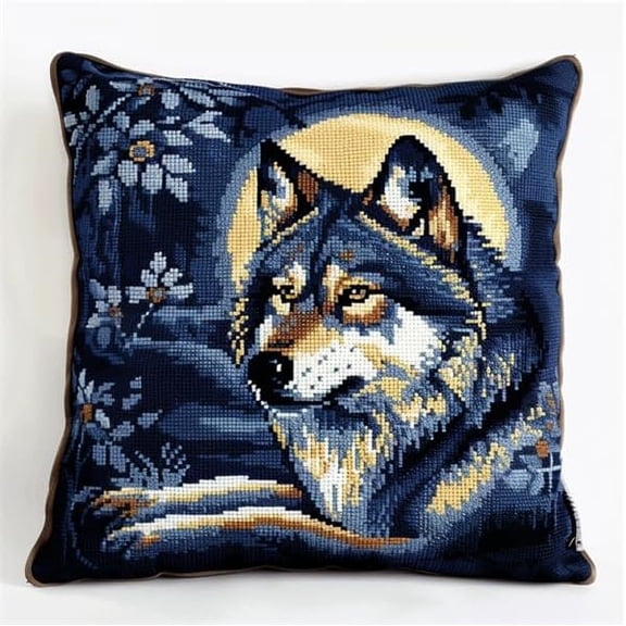 Latch Hook Cushion Kits, animal wolf DIY Throw Pillow Cover, Stitching Latch Hook Pillow Kit 17x17inch