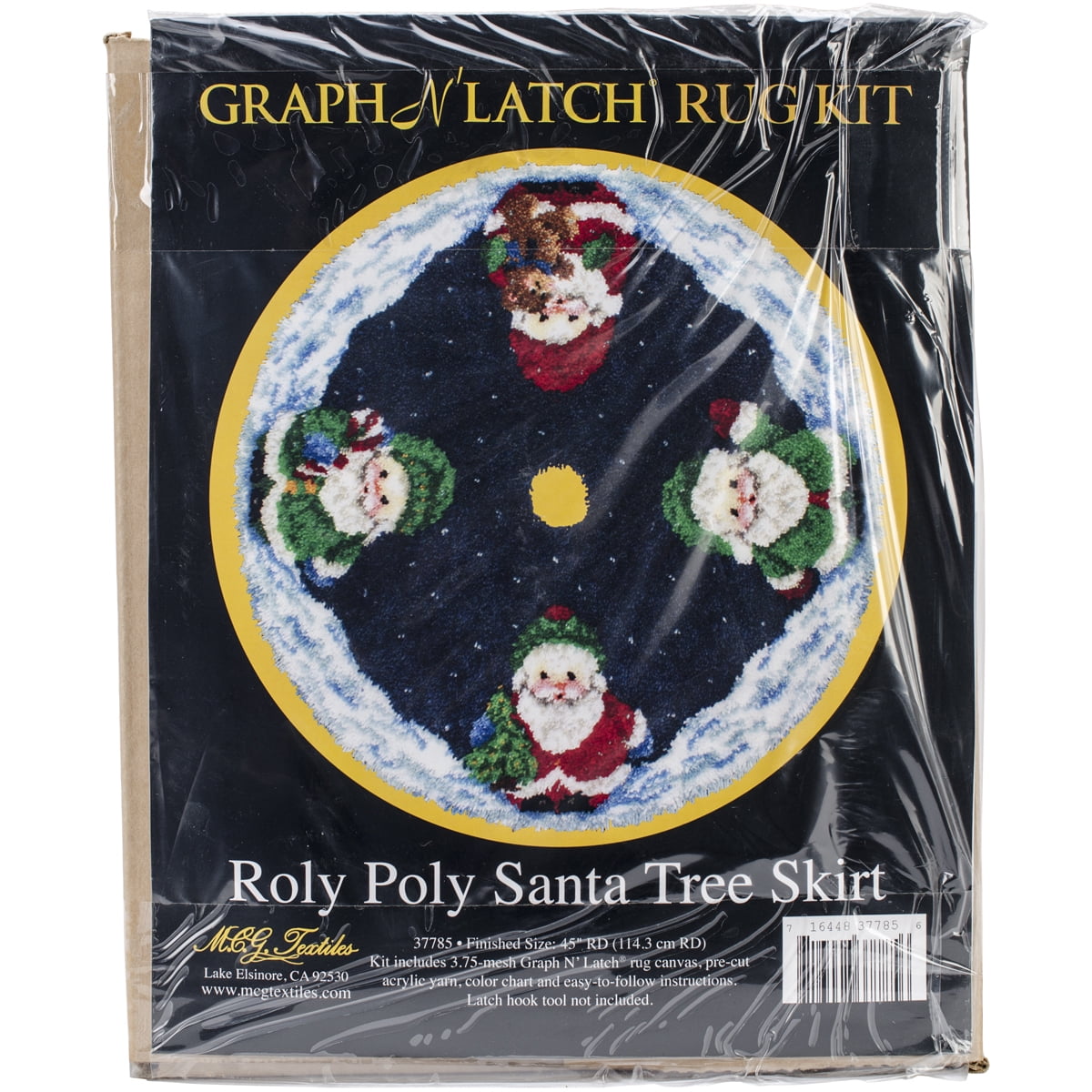 Latch Hook Kit 45" RoundRoly Poly Santa Tree Skirt, Pk 1, M C G