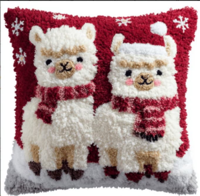Latch Hook Kit For Adults, Alpaca 17X17Inch, Latch Hook Panda Pillow Case Kits, Diy Latch Hook Cushion Kits, Cross Stitch Embroidery Kits Cushion Making Kits Home Decor 43X43Cm