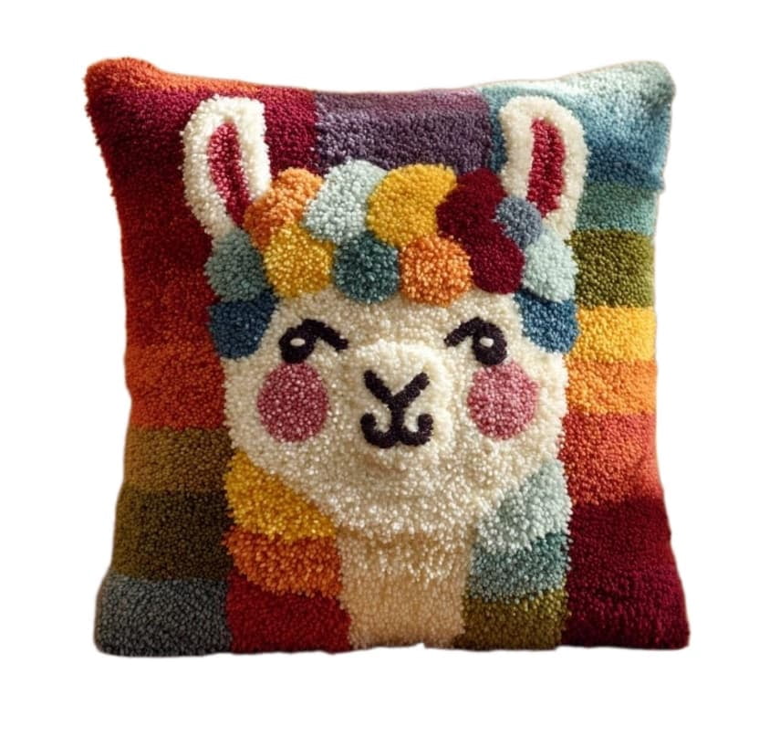 Latch Hook Kit For Adults, Alpaca 17X17Inch, Latch Hook Panda Pillow Case Kits, Diy Latch Hook Cushion Kits, Cross Stitch Embroidery Kits Cushion Making Kits Home Decor 43X43Cm