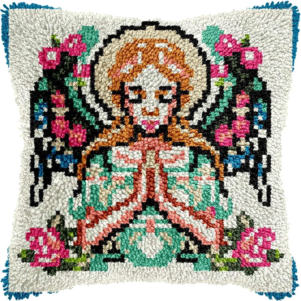Latch Hook Kit For Adults, Angel 17X17Inch, Latch Hook Panda Pillow Case Kits, Diy Latch Hook Cushion Kits, Cross Stitch Embroidery Kits Cushion Making Kits Home Decor 43X43Cm