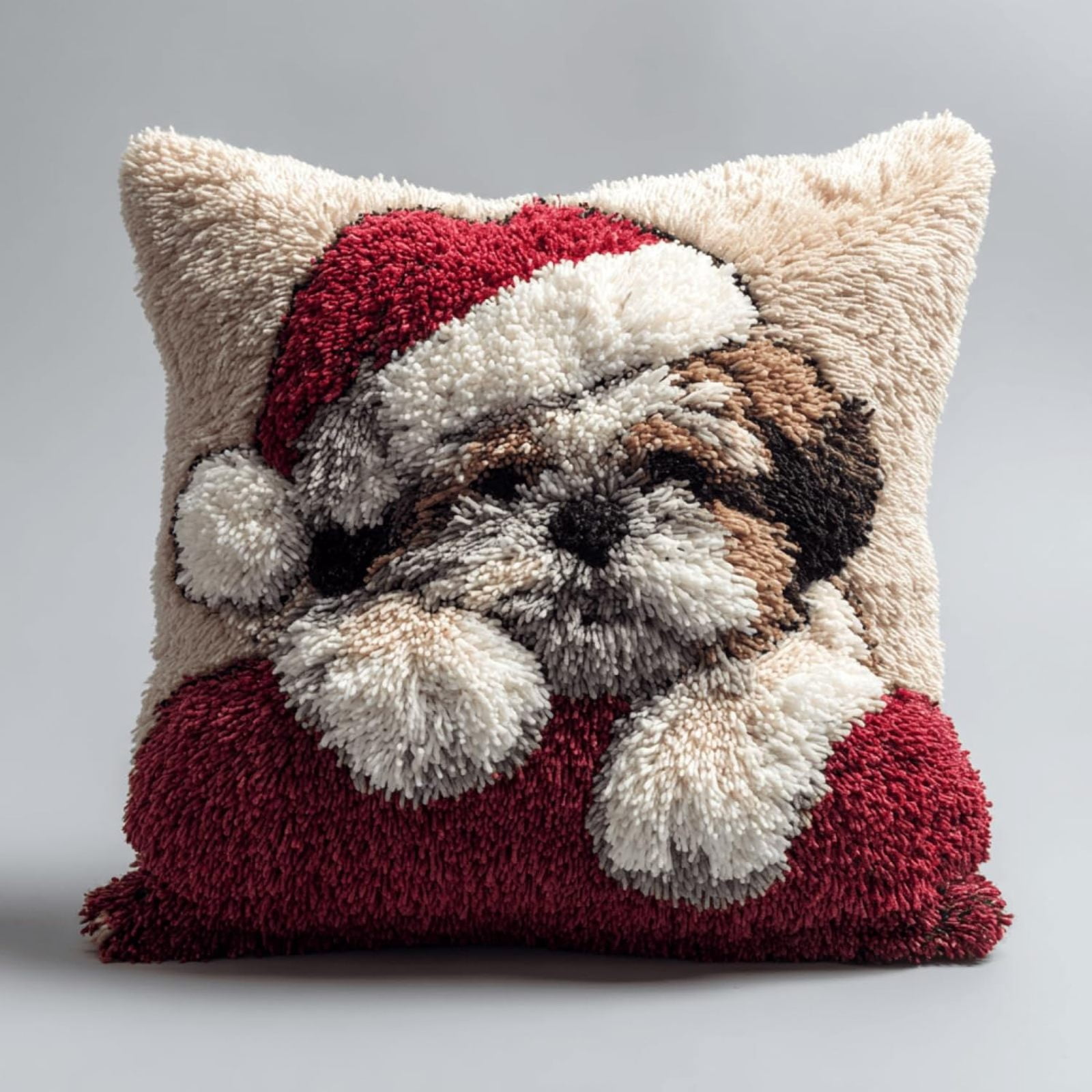 Latch Hook Kit For Adults Beginners With Yarn Christmas Shih Tzu DIY Pillow Cover Craft Kit For Home Decor - 17x17 Inch Handmade Crochet Pillow Case For Sofa,Bedroom