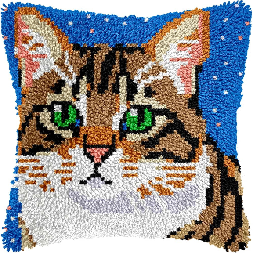 Latch Hook Kit For Adults, Cat 17X17Inch, Latch Hook Panda Pillow Case Kits, Diy Latch Hook Cushion Kits, Cross Stitch Embroidery Kits Cushion Making Kits Home Decor 43X43Cm