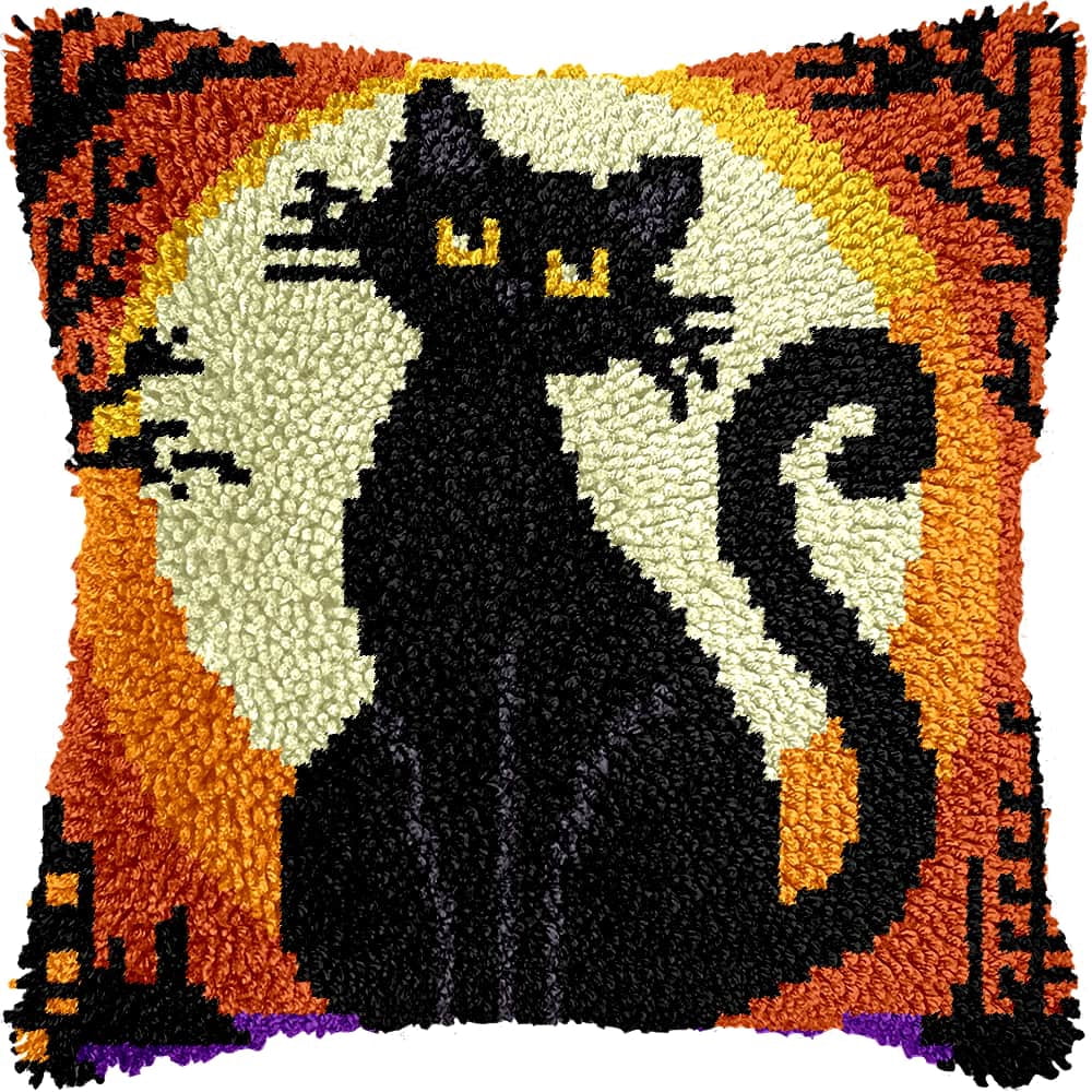 Latch Hook Kit For Adults, Cat 17X17Inch, Latch Hook Panda Pillow Case Kits, Diy Latch Hook Cushion Kits, Cross Stitch Embroidery Kits Cushion Making Kits Home Decor 43X43Cm