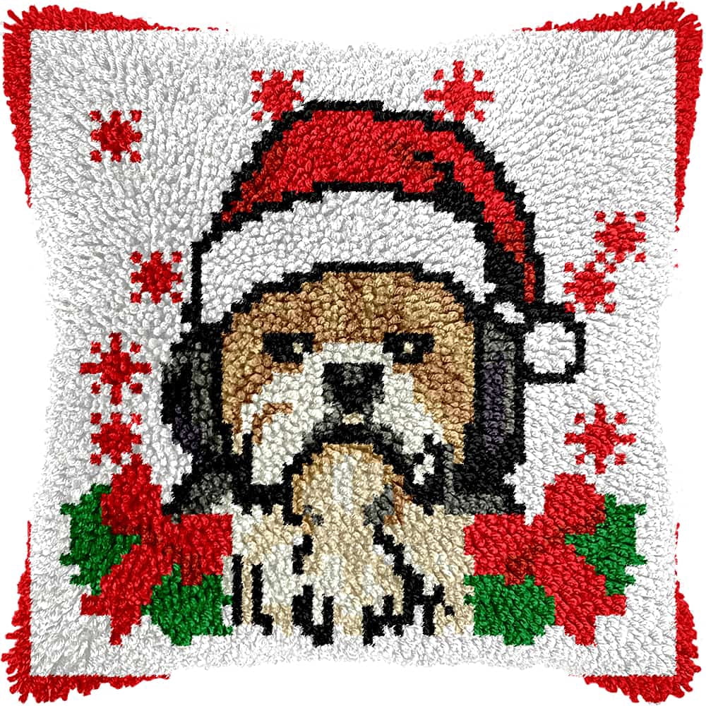 Latch Hook Kit For Adults, Dog 17X17Inch, Latch Hook Panda Pillow Case Kits, Diy Latch Hook Cushion Kits, Cross Stitch Embroidery Kits Cushion Making Kits Home Decor 43X43Cm