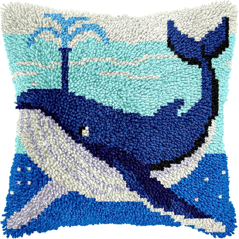 Latch Hook Kit For Adults, Dolphin 17X17Inch, Latch Hook Panda Pillow Case Kits, Diy Latch Hook Cushion Kits, Cross Stitch Embroidery Kits Cushion Making Kits Home Decor 43X43Cm