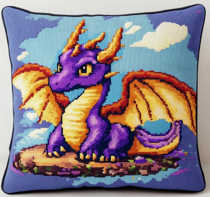 Latch Hook Kit For Adults, Dragon 17X17Inch, Latch Hook Panda Pillow Case Kits, Diy Latch Hook Cushion Kits, Cross Stitch Embroidery Kits Cushion Making Kits Home Decor 43X43Cm