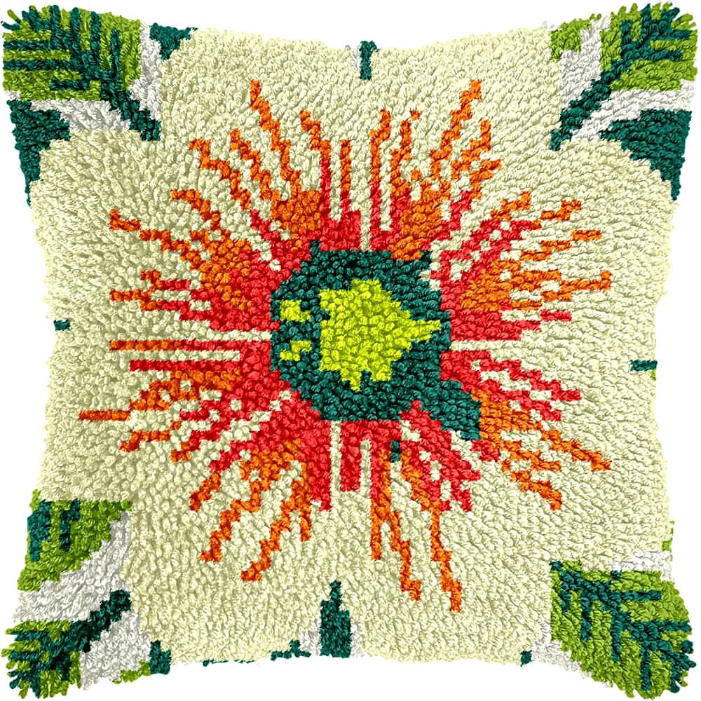 Latch Hook Kit For Adults, Flower 17X17Inch, Latch Hook Panda Pillow Case Kits, Diy Latch Hook Cushion Kits, Cross Stitch Embroidery Kits Cushion Making Kits Home Decor 43X43Cm