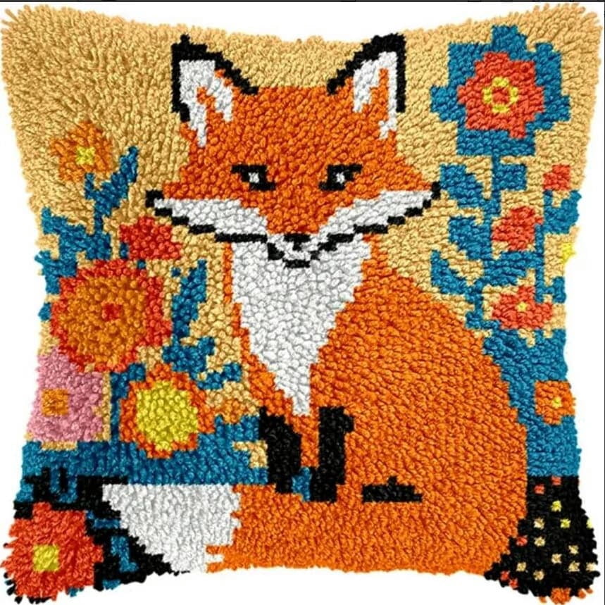 Latch Hook Kit For Adults, Fox 17X17Inch, Latch Hook Panda Pillow Case Kits, Diy Latch Hook Cushion Kits, Cross Stitch Embroidery Kits Cushion Making Kits Home Decor 43X43Cm