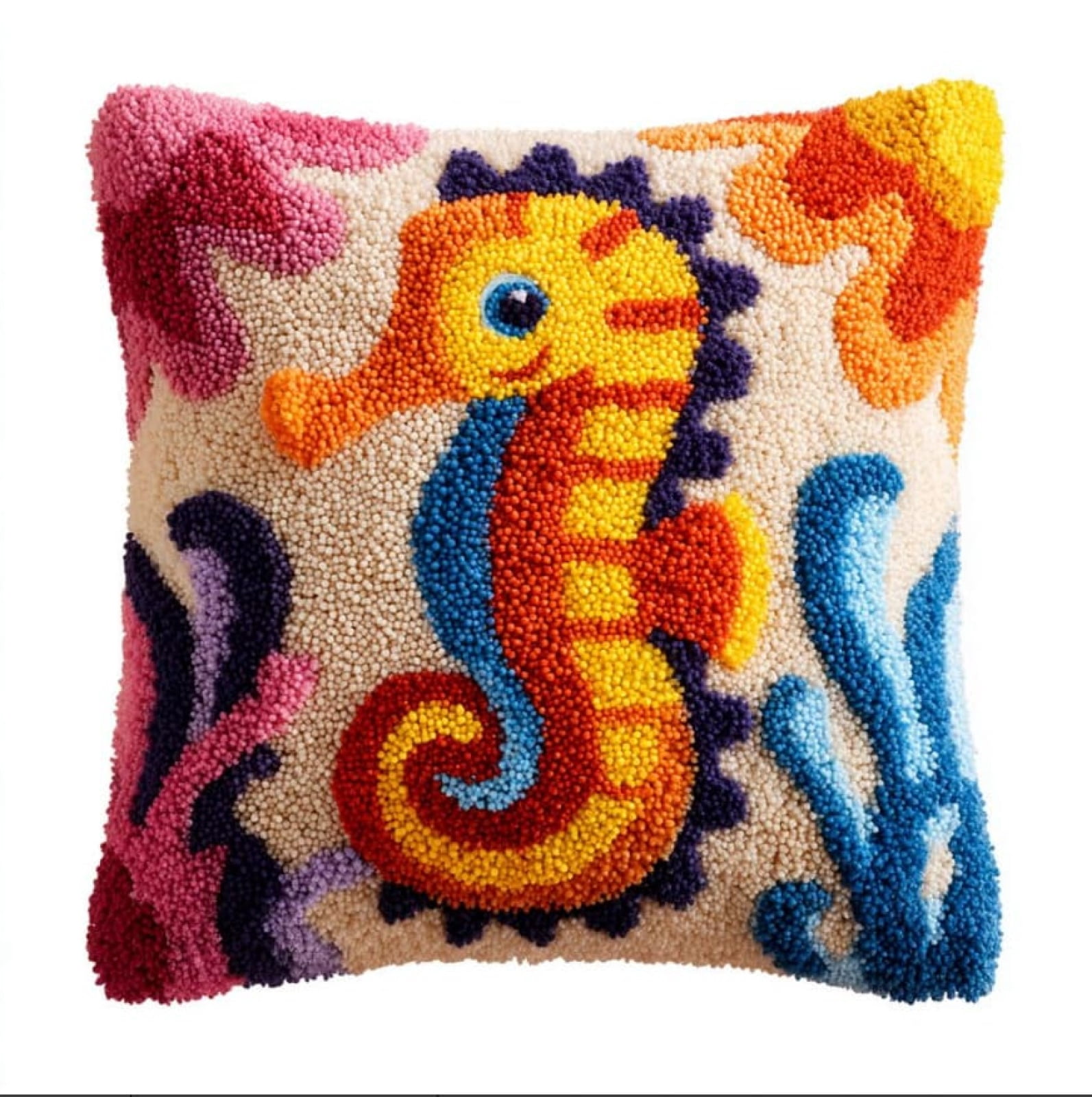 Latch Hook Kit For Adults, Latch Hook Pillow Case Kits,Dinosaur Diy Latch Hook Cushion Kits 17X17Inch, Cross Stitch Embroidery Kits Latch Hook Pillow Cover Kits Home Decor