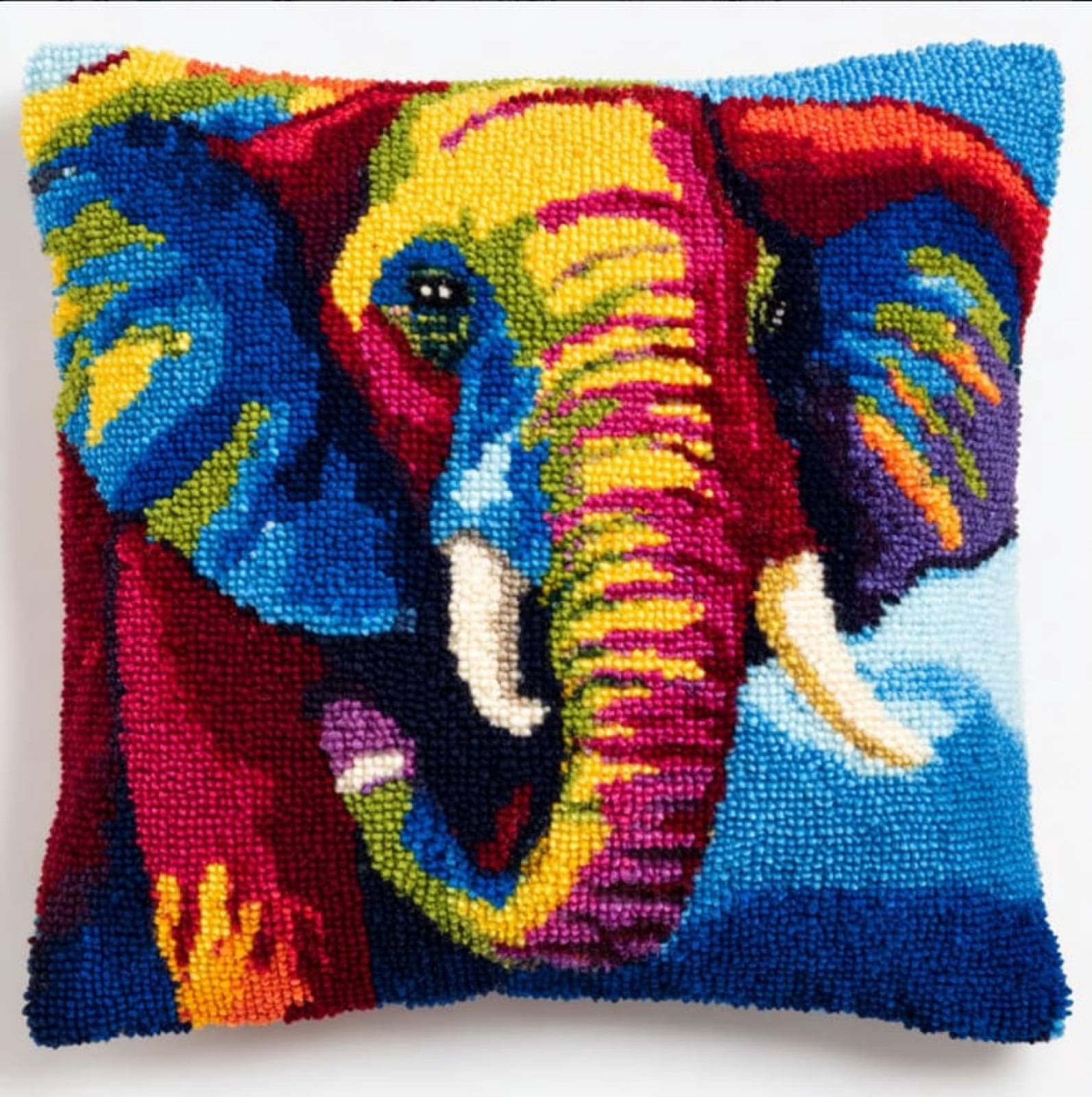 Latch Hook Kit For Adults, Latch Hook Pillow Case Kits,Elephant Diy Latch Hook Cushion Kits 17X17Inch, Cross Stitch Embroidery Kits Latch Hook Pillow Cover Kits Home Decor