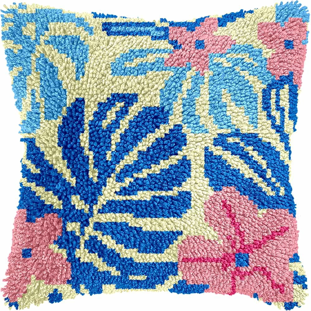 Latch Hook Kit For Adults, Leaf 17X17Inch, Latch Hook Panda Pillow Case Kits, Diy Latch Hook Cushion Kits, Cross Stitch Embroidery Kits Cushion Making Kits Home Decor 43X43Cm
