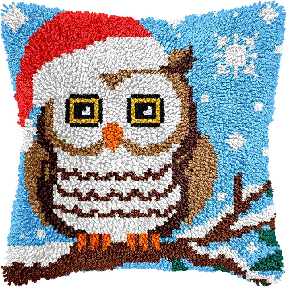 Latch Hook Kit For Adults, Owl 17X17Inch, Latch Hook Panda Pillow Case Kits, Diy Latch Hook Cushion Kits, Cross Stitch Embroidery Kits Cushion Making Kits Home Decor 43X43Cm