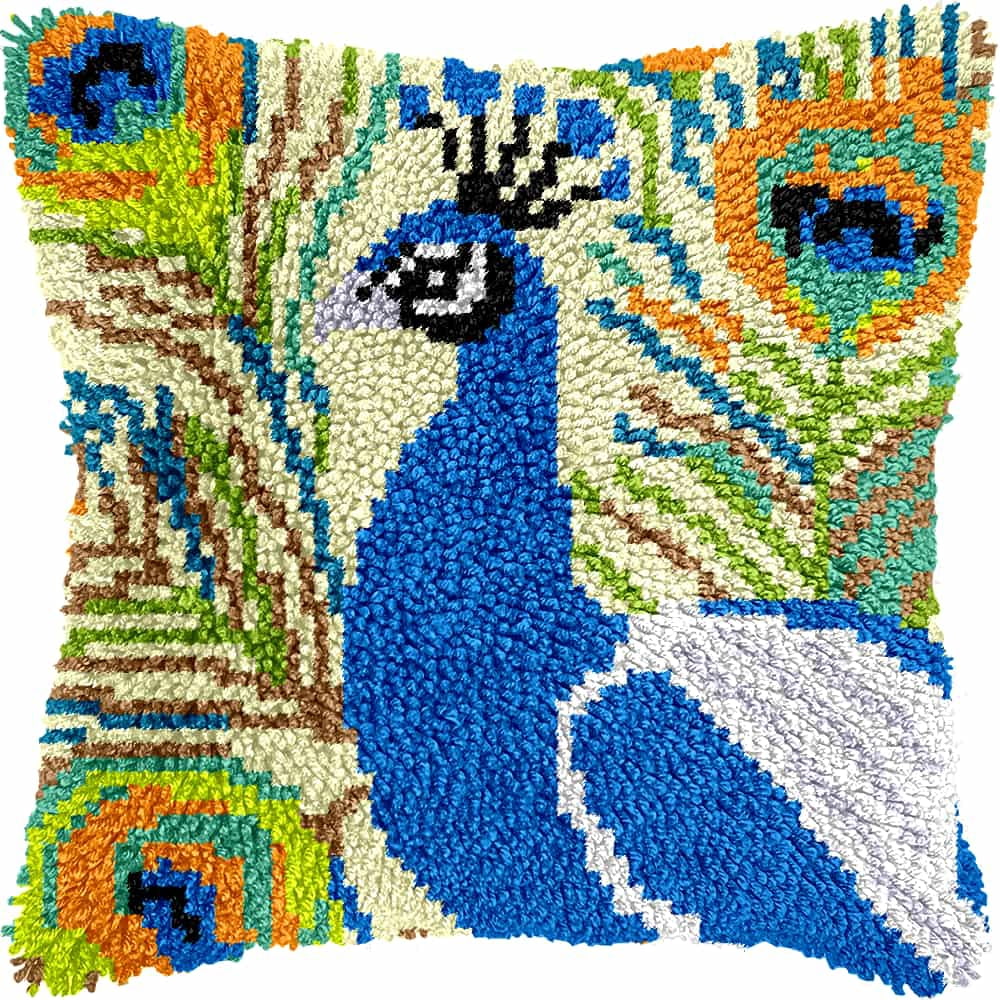 Latch Hook Kit For Adults, Peacock 17X17Inch, Latch Hook Panda Pillow Case Kits, Diy Latch Hook Cushion Kits, Cross Stitch Embroidery Kits Cushion Making Kits Home Decor 43X43Cm