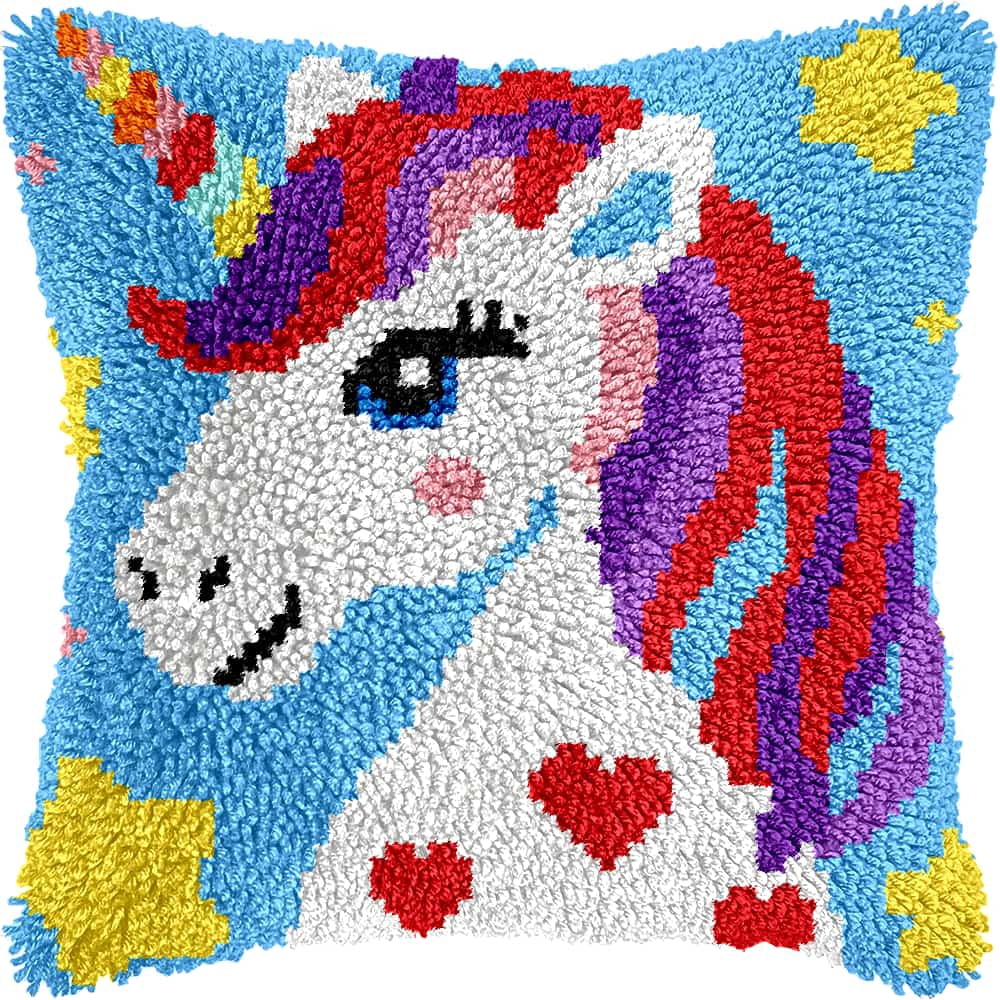 Latch Hook Kit For Adults, Rainbow Horse 17X17Inch, Latch Hook Panda Pillow Case Kits, Diy Latch Hook Cushion Kits, Cross Stitch Embroidery Kits Cushion Making Kits Home Decor 43X43Cm