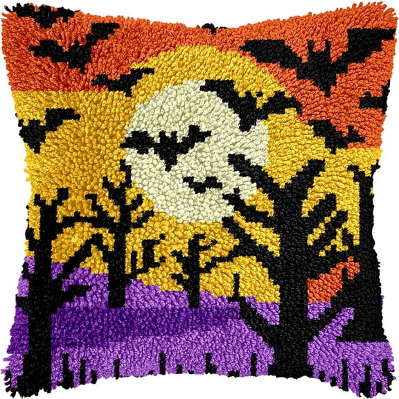 Latch Hook Kit For Adults, Tree 17X17Inch, Latch Hook Panda Pillow Case Kits, Diy Latch Hook Cushion Kits, Cross Stitch Embroidery Kits Cushion Making Kits Home Decor 43X43Cm