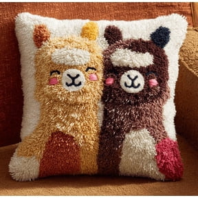 Latch Hook Kit, Alpaca Couple Animal Latch Hook Pillow Kits For Adults Crochet Yarn Cushion Pre-Printed Needlework Handcraft 17X17 Inch