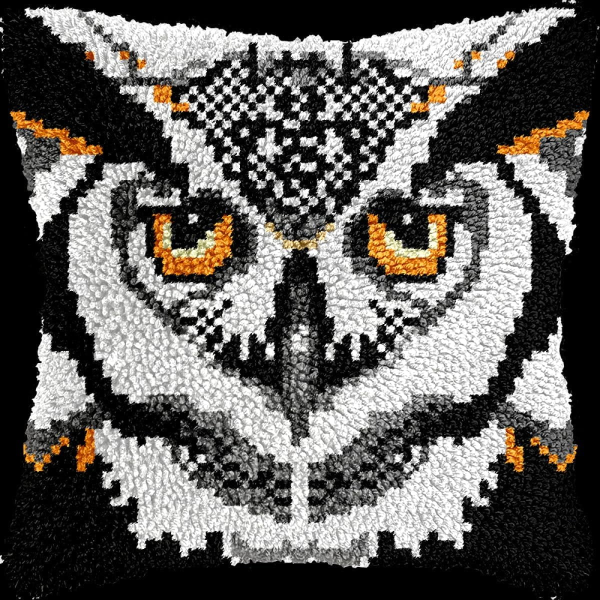 Latch Hook Kit, Animal Owl Animal Latch Hook Pillow Kits For Adults Crochet Yarn Cushion Pre-Printed Needlework Handcraft 17X17 Inch