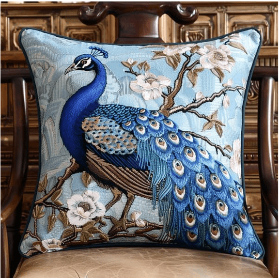 Latch Hook Kit For Beginners, Blue Peacock Simple Rug Cushion Cover Making Kit, Embroidery Pillowcase Latch Knitting Starter Kit, Craft Kits For Adults, 43x43cm
