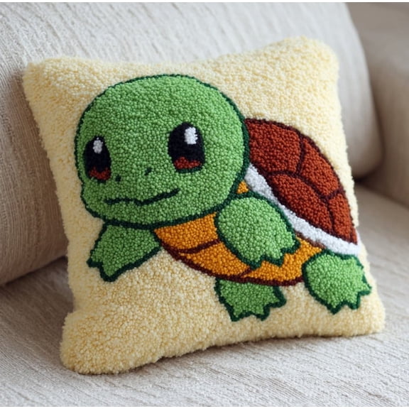 Latch Hook Kit,Cartoon turtle 17X17 Inch Latch Hook Pillow Kits For Adults Crochet Yarn Cushion Pre-Printed Needlework Handcraft,43x43cm