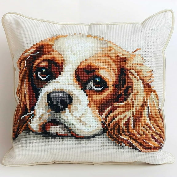 Latch Hook Kit Cushion Animal Dog Pillowcase/Cushion Cover Making Kits, Latch Hook Kits for A Starter Project DIY Latch Hook Kits 43x43cm