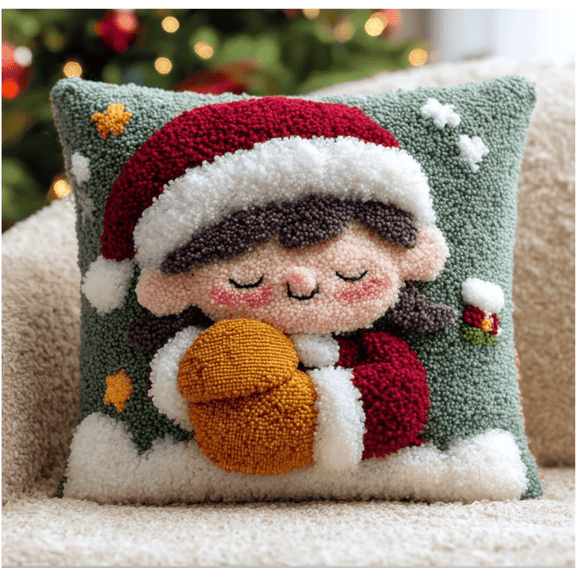 Latch Hook Kit Cushion For Adults,Christmas 43X43Cm DIY Craft Latch Hook Rug Kits Cross-Stitch Embroidery Pillow Cover Kit For Gifts Sofa Decoration