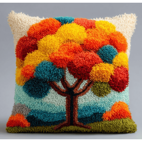 Latch Hook Kit Cushion Latch Hook Kit Trees DIY Pillow Materials Package 43Cmx43Cm DIY Hooks Knitted Embroidered Carpet Pillow Embroidery