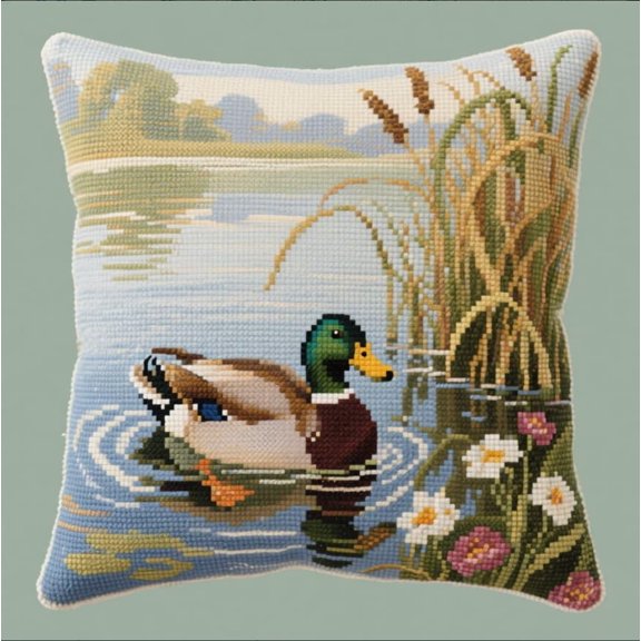 Latch Hook Kit For Adults,Duck Latch Hook Pillow Case Kits, Diy Cushion Kit 17X17Inch, Cross Stitch Embroidery Kits Cover Home Decor 43X43Cm