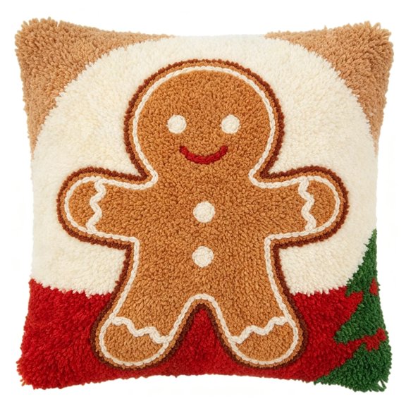 Latch Hook Kit, Gingerbread Man Latch Hook Pillow Kits For Adults Crochet Yarn Cushion Pre-Printed Needlework Handcraft 17x17inch