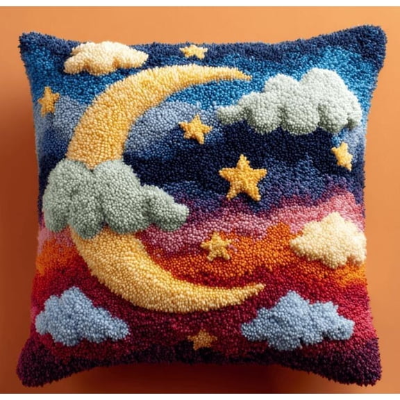 Latch Hook Kit, Moon Animal Latch Hook Pillow Kits For Adults Crochet Yarn Cushion Pre-Printed Needlework Handcraft 17X17 Inch