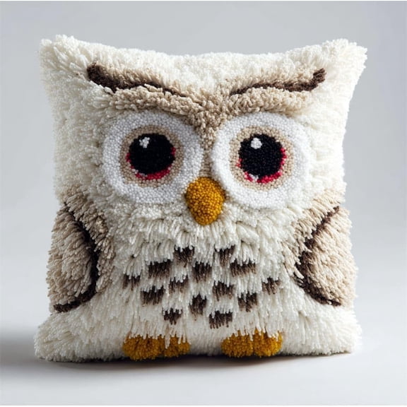 Latch Hook Kit, Owl Animal Latch Hook Pillow Kits For Adults Crochet Yarn Cushion Pre-Printed Needlework Handcraft 17X17 Inch