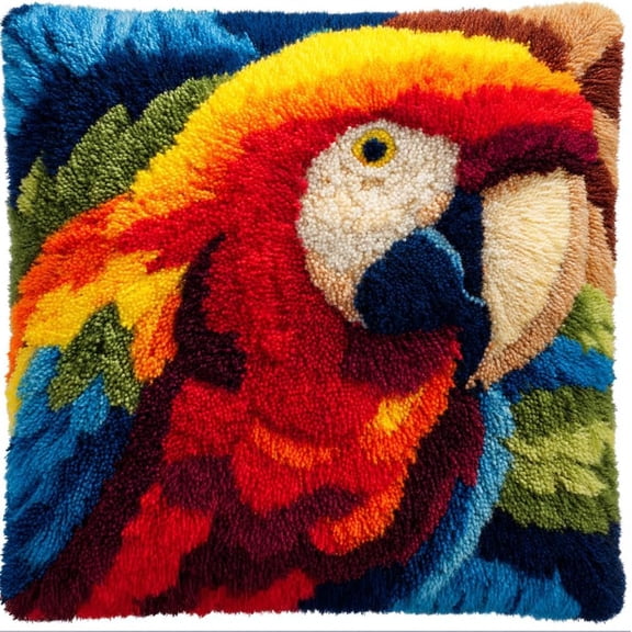 Latch Hook Kit, Parrot Animal Latch Hook Pillow Kits For Adults Crochet Yarn Cushion Pre-Printed Needlework Handcraft 17X17 Inch