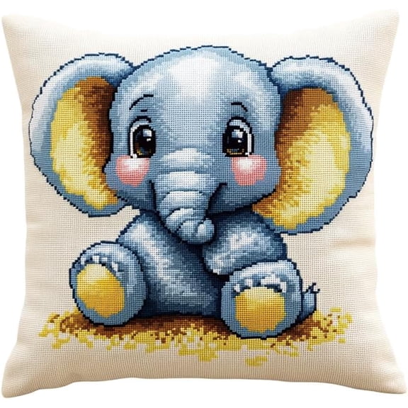 Latch Hook Kit Pillow For Adults And Beginners Cushion Cover Cute Baby Elephant Pattern Printed Throw Pillow Case Cushion Cover Pillowcase Embroidery Kit Embroidery With Printed Canvas,4343