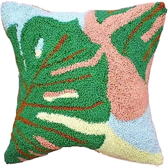 Latch Hook Kit Pillow For Adults And Beginners Cushion Cover Green Monstera Leaf Pattern Printed Throw Pillow Case Cushion Cover Pillowcase Embroidery Kit Embroidery With Printed Canvas,434
