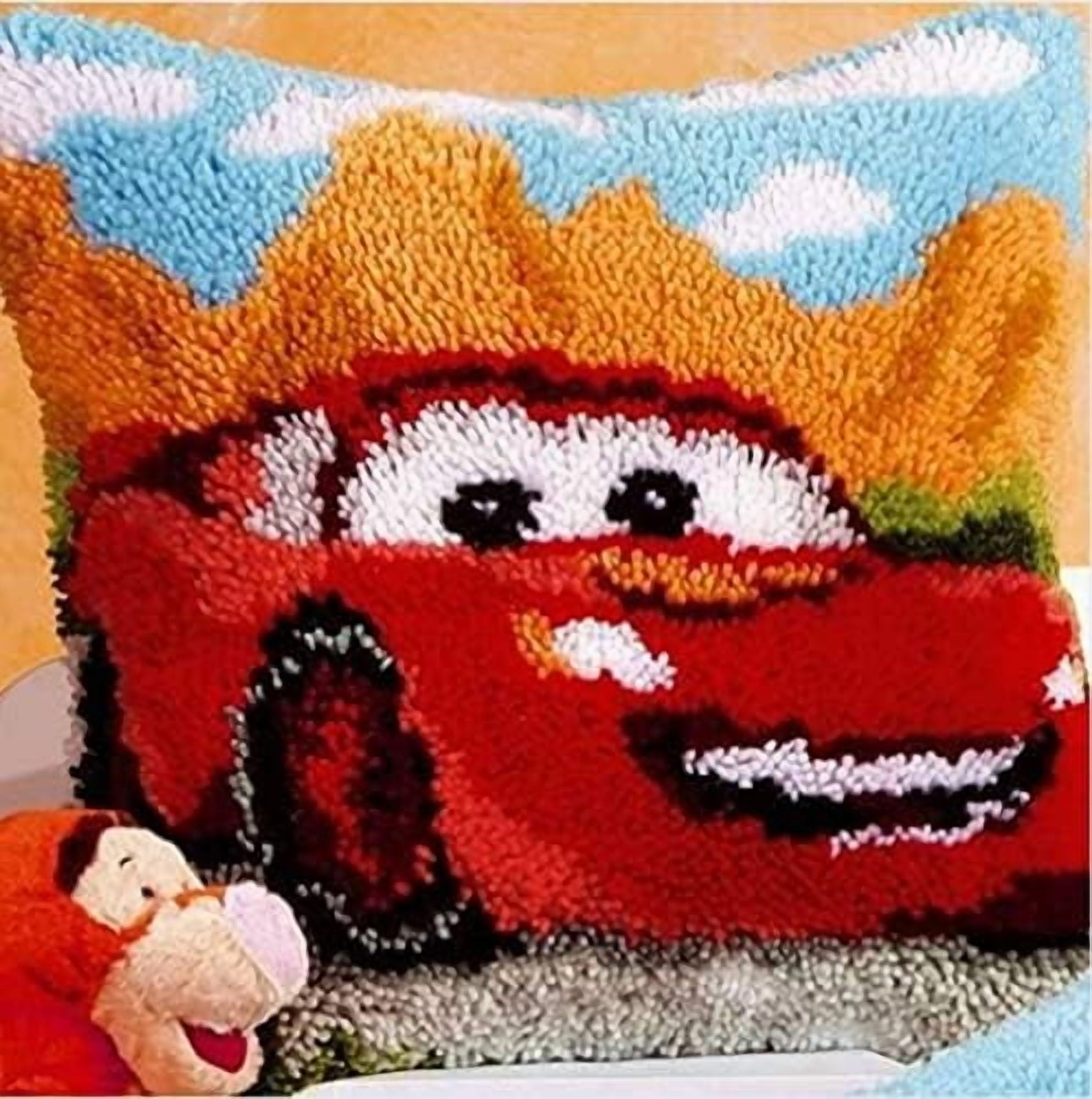 Latch Hook Kit Pillow, Sports Car | Latch Hook Kits Rugs, DIY Latch Hook Kits DIY Tapestry Carpet Rug Making for Kids Adults Beginners(43×43Cm)
