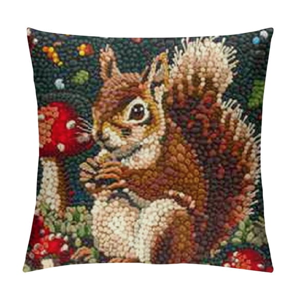 Latch Hook Kit, Squirrel DIY Throw Pillow Cover Sofa Cushion Cover Latch Hook Rug Kit Animal Pattern Paint Embroidery