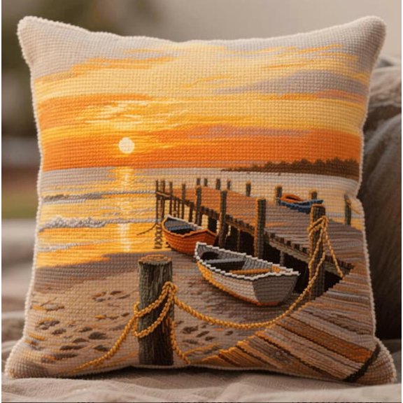 Latch Hook Kit,Sunrise At Sea Latch Hook Kits For Adults Diy Decorative Pillowcase Embroidery Cross Stitch Arts Craft For Home Sofa Furniture 17X17Inch