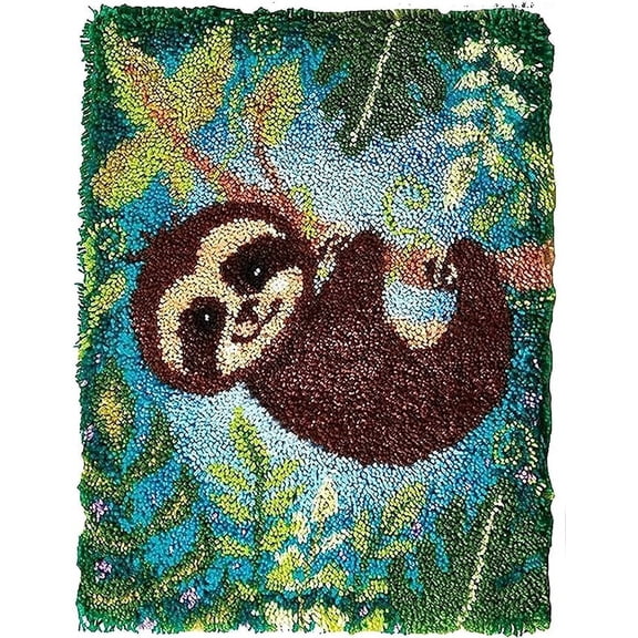 Latch Hook Kit for Adults DIY Rug Making Kits with Canvas Cute Sloth Pattern Unfinished Crochet Embroidery Carpet Set Shaggy Decorations 20.5in