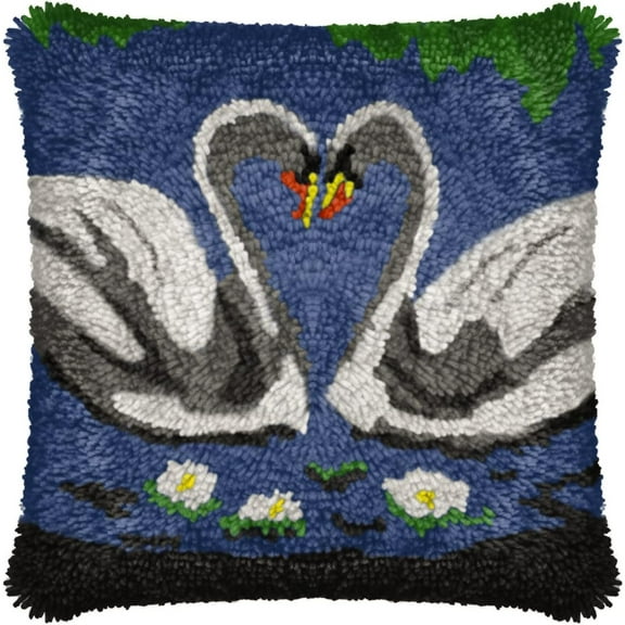 Latch Hook Kit for Adults,Swan | Cross Stitch Embroidery Kits Cushion Making Kits Home Decor 43x43cm