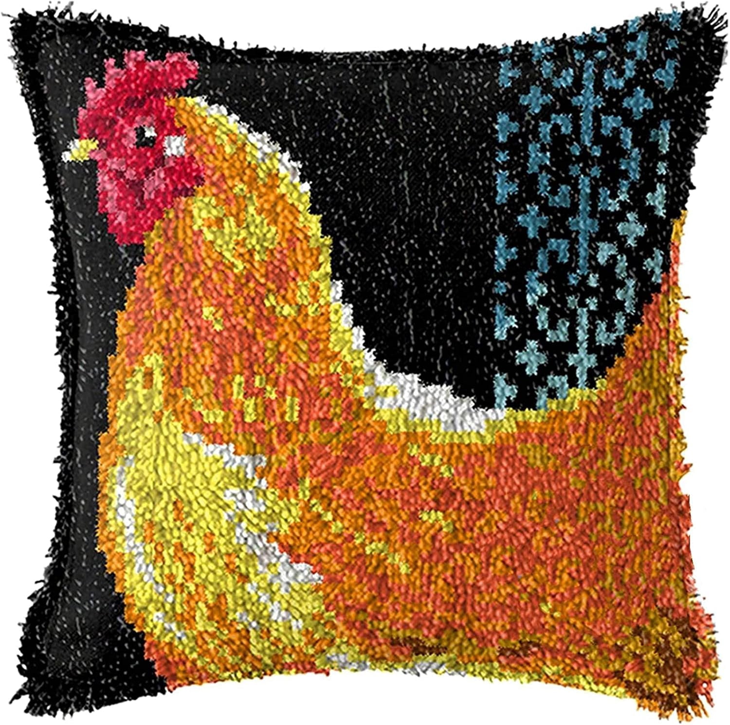 Latch Hook Kit for Adults and Kids, Chickens Pattern Canvas and Precut Wools, Pillow Cover Handcraft Pillowcase Embroidery Set 43×43cm/17*17in