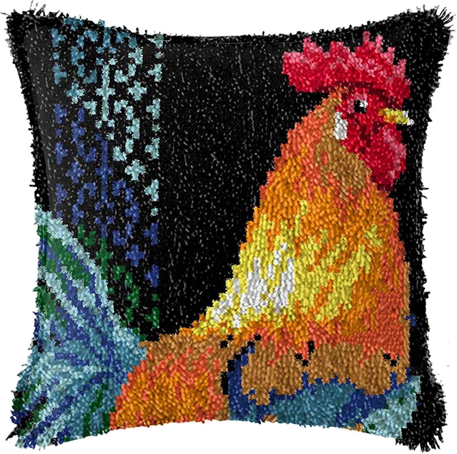 Latch Hook Kit for Adults and Kids, Chickens Pattern Canvas and Precut Wools, Pillow Cover Handcraft Pillowcase Embroidery Set 43×43cm/17*17in