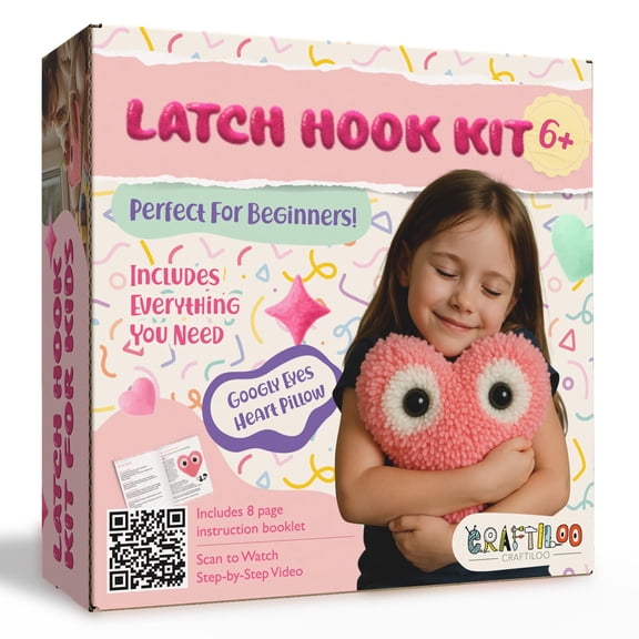 Latch Hook Kit for Kids Rug DIY Pillow Craft with Hook, Precut Yarn, Easy to Follow Pattern Cute Designs with Wise Owl Ages 6+