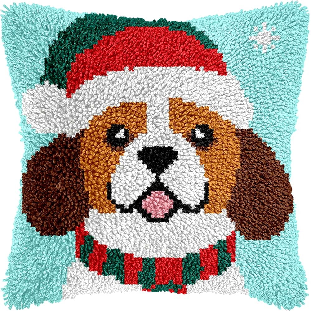 Latch Hook Kits For Adults -Animal Dog Latch Hook Pillow Kits For Kids, Crochet Yarn Kit For Beginners, Diy Needlework Crafts Cover Case With Printed Canvas 17X17Inch