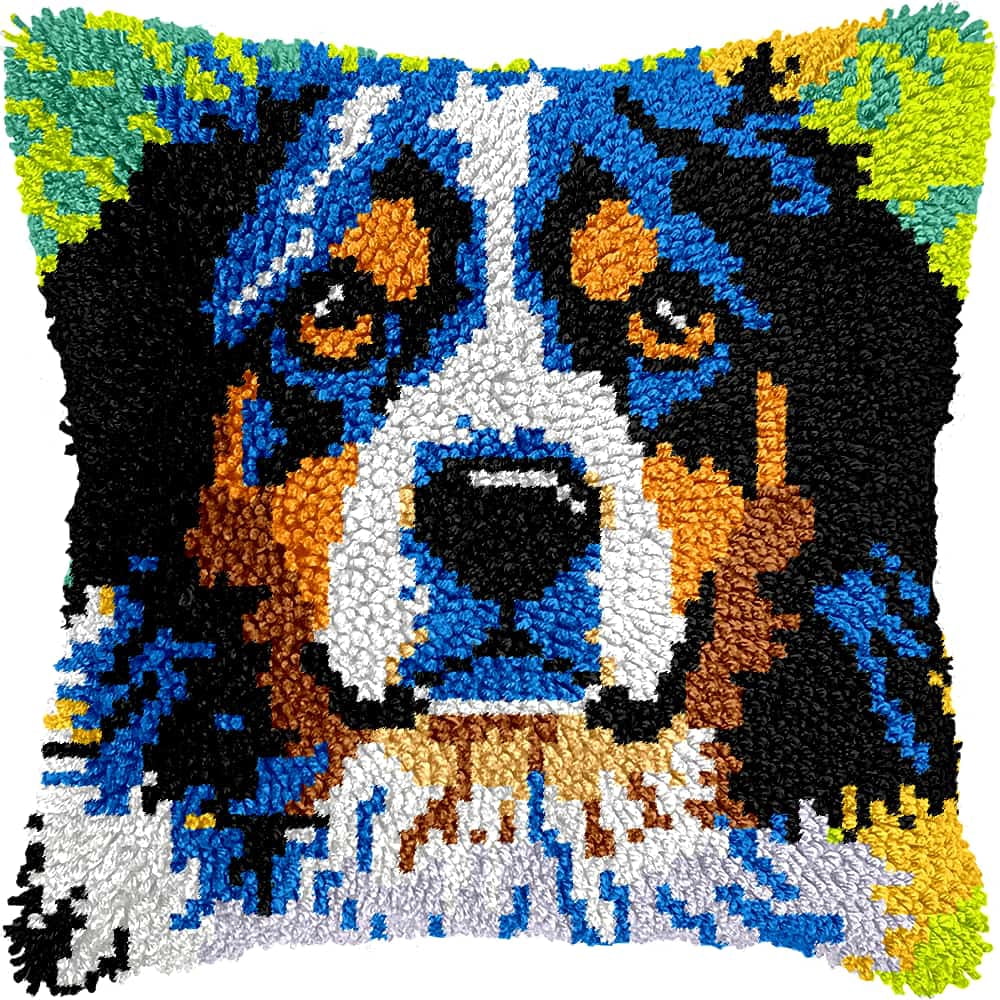 Latch Hook Kits For Adults -Animal Dog Latch Hook Pillow Kits For Kids, Crochet Yarn Kit For Beginners, Diy Needlework Crafts Cover Case With Printed Canvas 17X17Inch