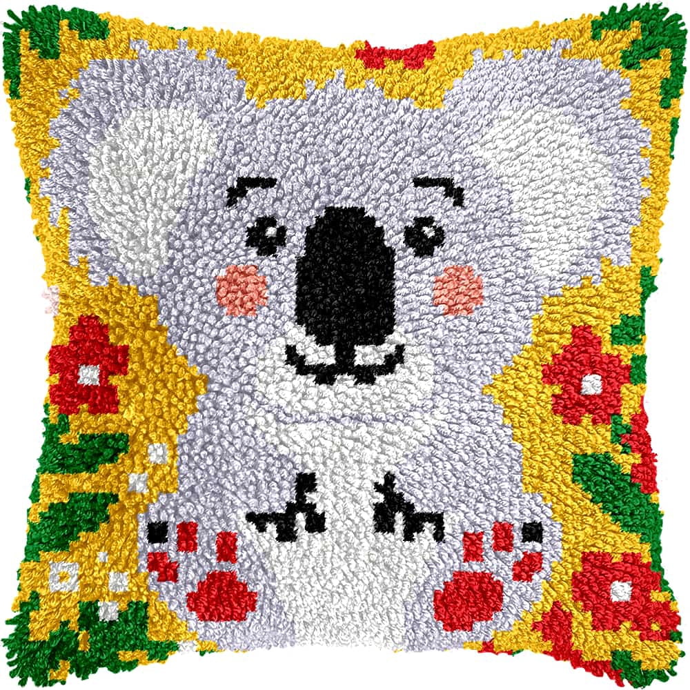 Latch Hook Kits For Adults -Bear Latch Hook Pillow Kits For Kids,Crochet Yarn Kit For Beginners,Diy Needlework Crafts Cover Case With Printed Canvas 17X17Inch