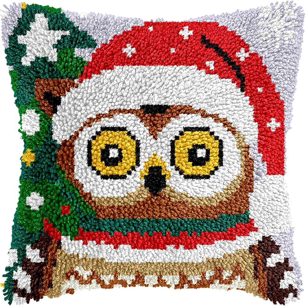 Latch Hook Kits For Adults Beginners Christmas Penguin 17X17 In Diy Crochet Pillow Kit Pre-Printed Pillowcase Hook And Latch Rug Kits Needlework Cushion Cover For Home Sofa