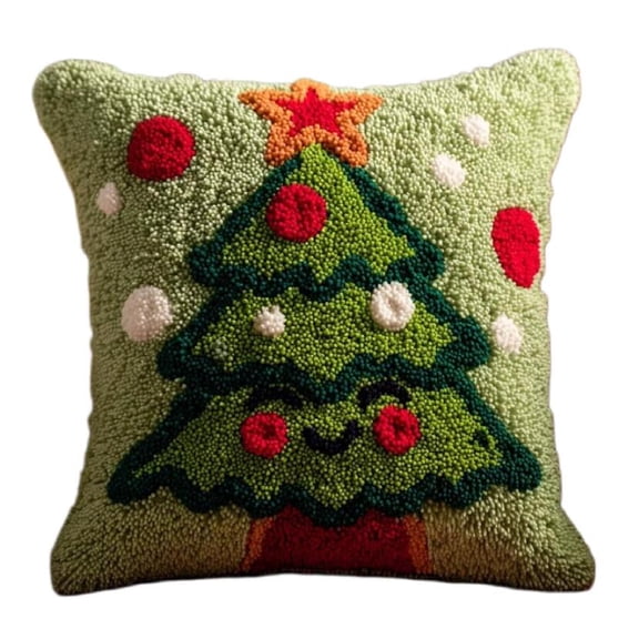 Latch Hook Kits For Adults , Beginners Christmas Tree Diy Latch Hook Cushion Kits And Latch Rug Kits Cross-Stitch Embroidery Cushion Cover For Home Sofa Decoration 17X17 In