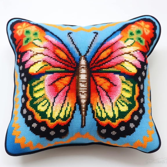 Latch Hook Kits For Adults Beginners, Colorful Butterflies 17X17 In Pre-Printed Latch Hook Pillow Kit, Craft Rug Making Kits, Diy Embroidery Cushion For Home Sofa Decor & Gift Idea