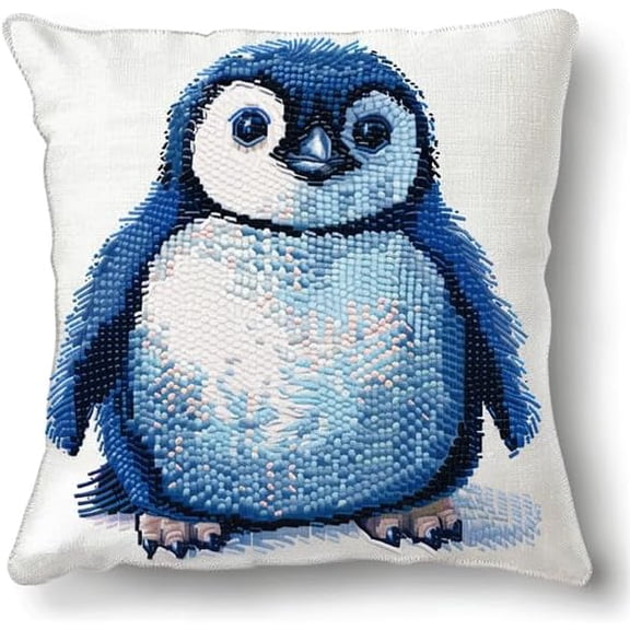 Latch Hook Kits for Adults Beginners Cushion Penguin Latch Hook Kits Pillow Case 17X17Inch Handmade Crochet Craft Kits Cushion Cover Needlework for Home Decoration Patterns Printed