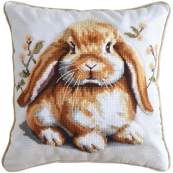 Latch Hook Kits Pillow Cute Brown Rabbit Printed Cushion Crochet Yarn Embroidery Needlework Hook And Latch Kit Pillowcase Rug Cover Home Decor 43X43Cm